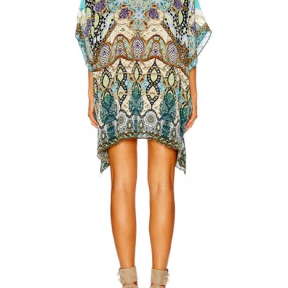 Camilla Franks Short Kaftan w/ added Fringe Hem, Meet Me In Casablanca, Silk, OS - Picture 3 of 9